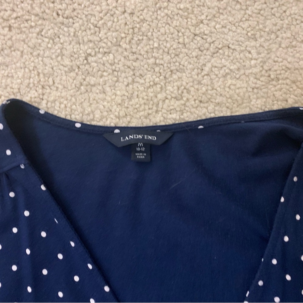 Lands' End Polka Dot Navy Wrap Dress - Picture 3 of 9